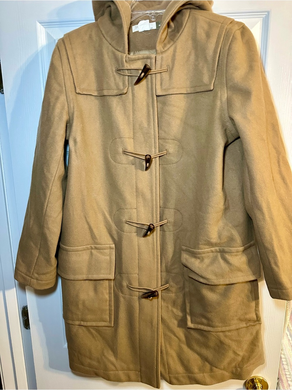 J. Crew Camel Toggle Hooded Wool Blend Coat